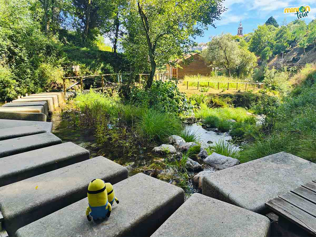 Estamos cruzando el río por las poldras